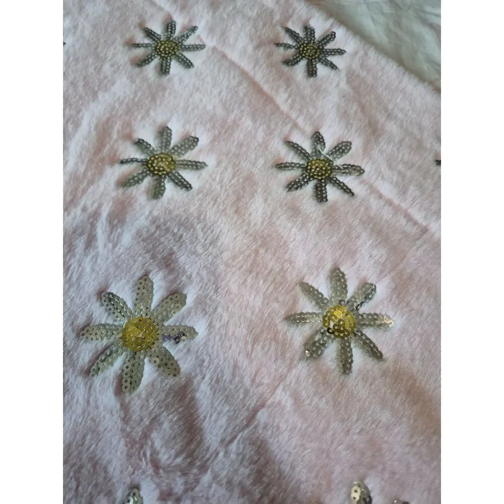 Handmad Girls Crib Quilt w/ Pink Minky & Sequin Accents fairy blanket panel cute
